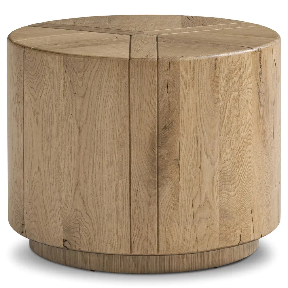 Reese Round Drum End Table - Natural, Reclaimed Oak