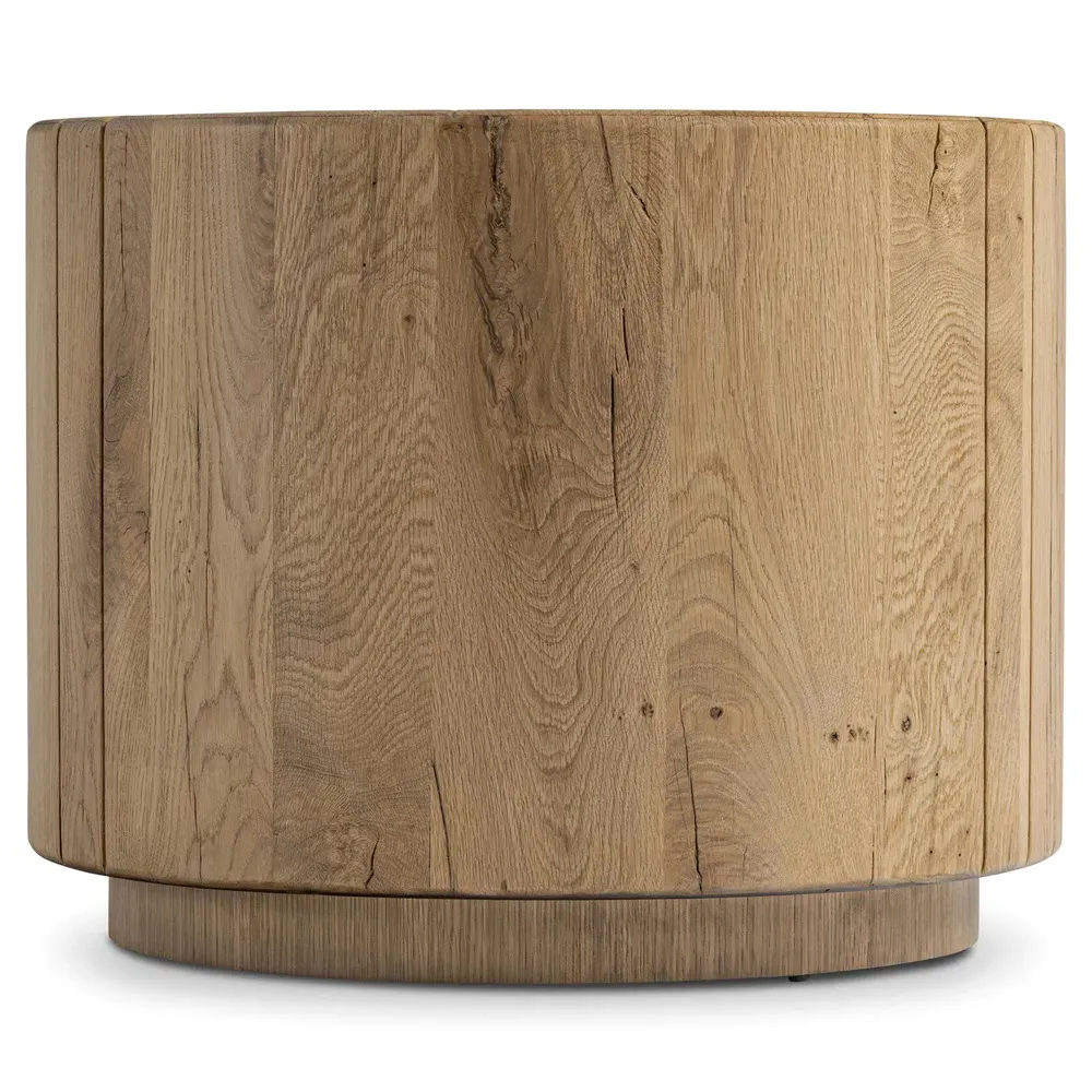 Reese Round Drum End Table - Natural, Reclaimed Oak