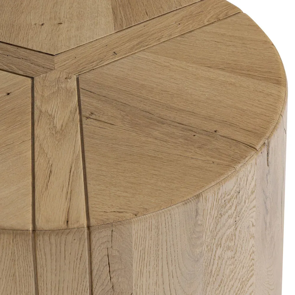 Reese Round Drum End Table - Natural, Reclaimed Oak