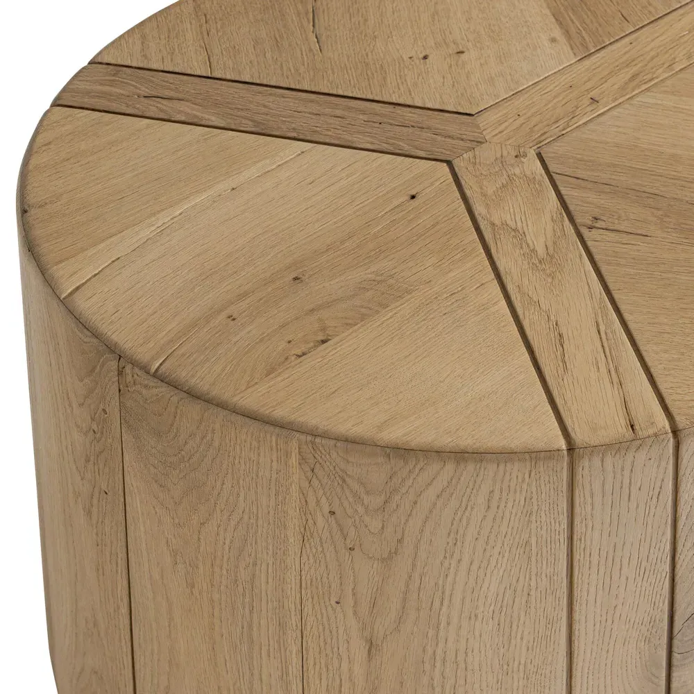 Reese Round Drum End Table - Natural, Reclaimed Oak