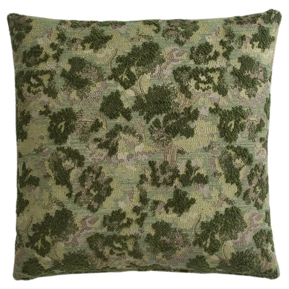 Reese Square Embroidered Throw Pillow - Green