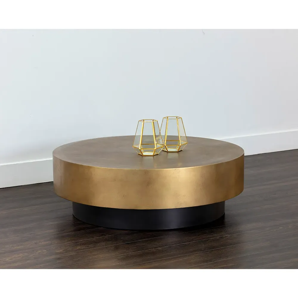 Regan Round Coffee Table - Antique Brass, Steel