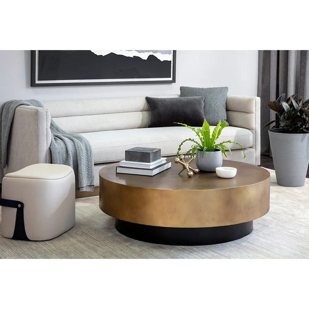 Regan Round Coffee Table - Antique Brass, Steel