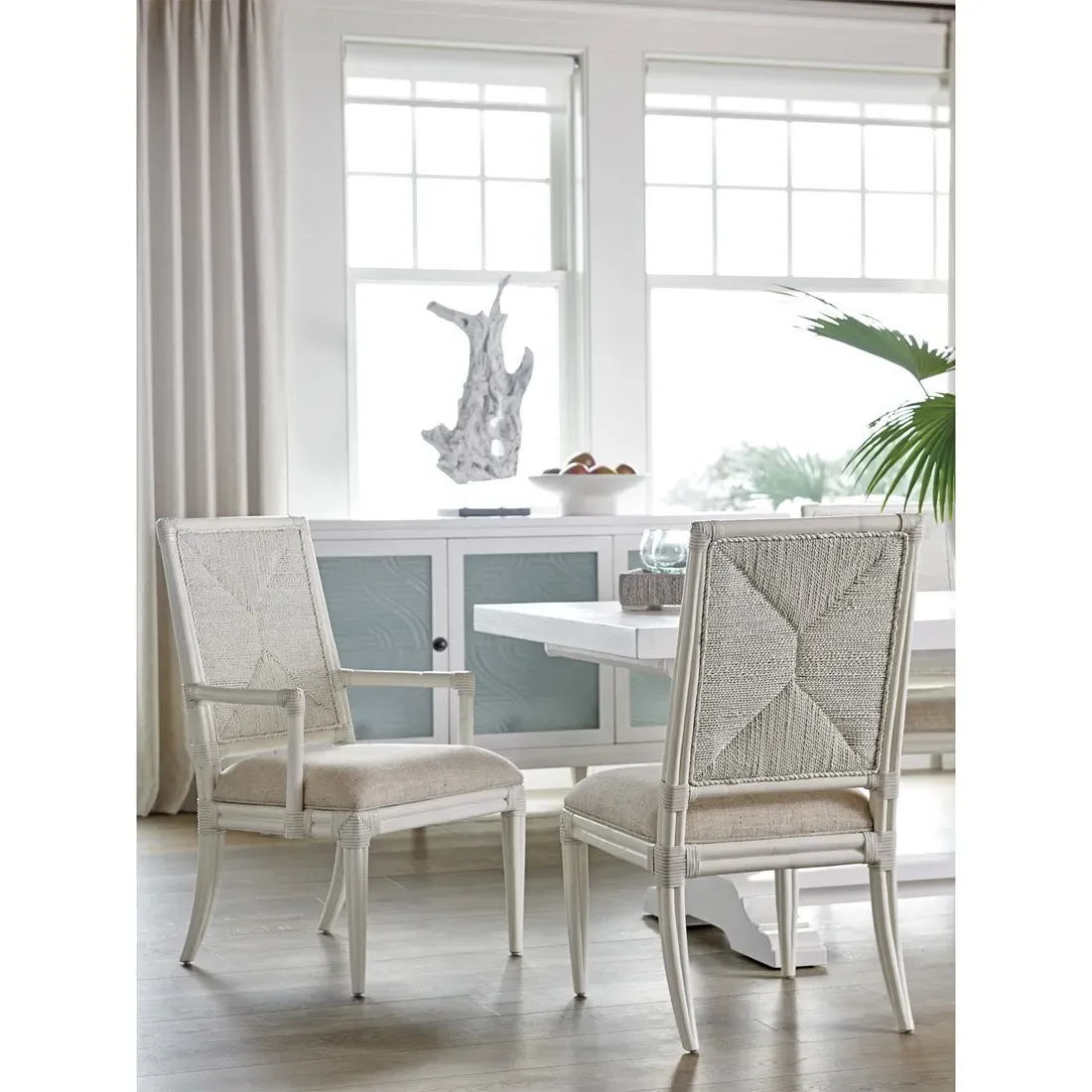 Regatta Rattan Dining Arm Chair - White, Mahogany