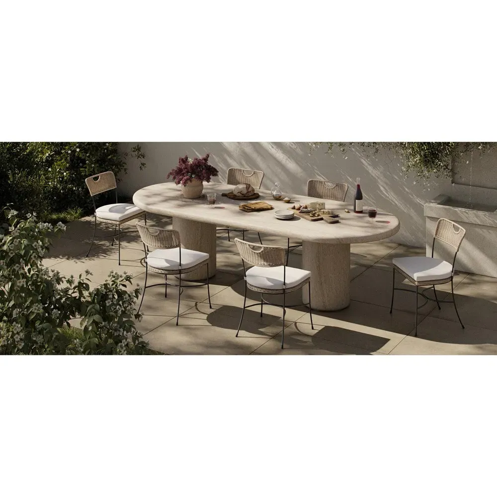 Regine Oval Outdoor Dining Table - Beige, Concrete