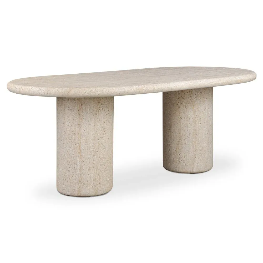 Regine Oval Outdoor Dining Table - White Ivory, Concrete