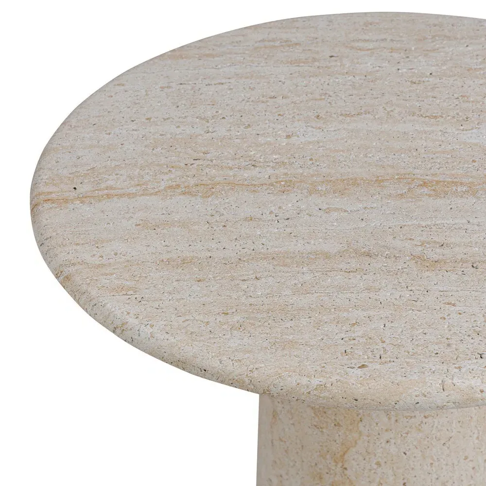 Regine Round Pedestal Outdoor End Table - Beige, Concrete