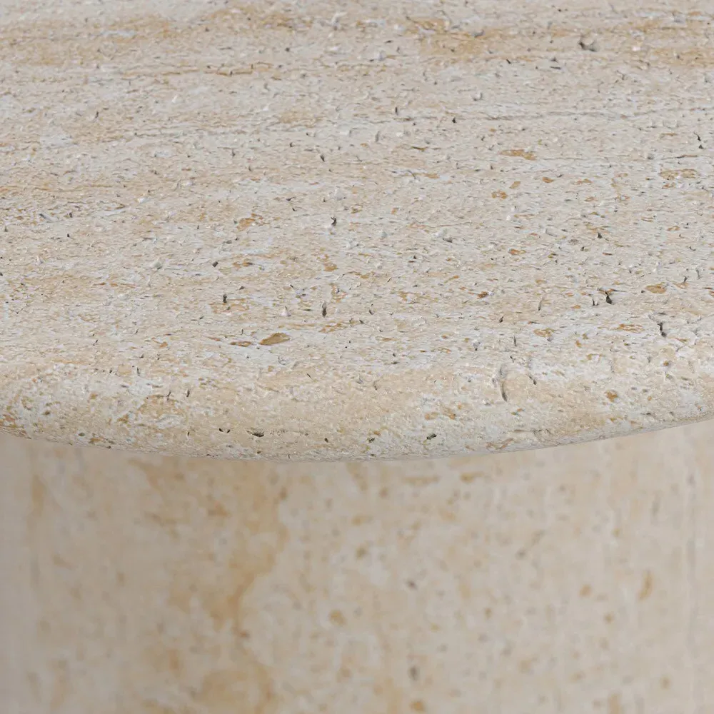 Regine Round Pedestal Outdoor End Table - Beige, Concrete