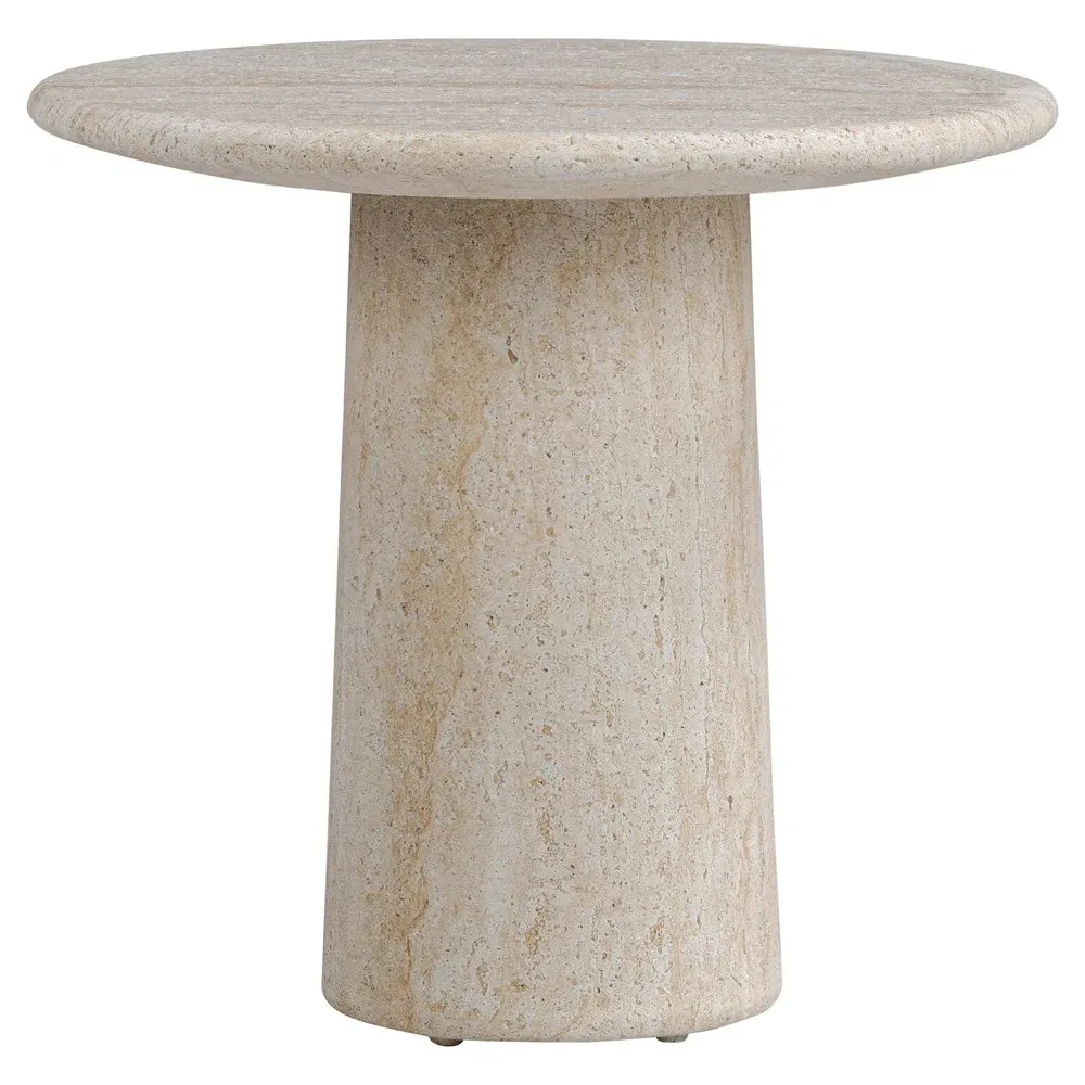 Regine Round Pedestal Outdoor End Table - Beige, Concrete image