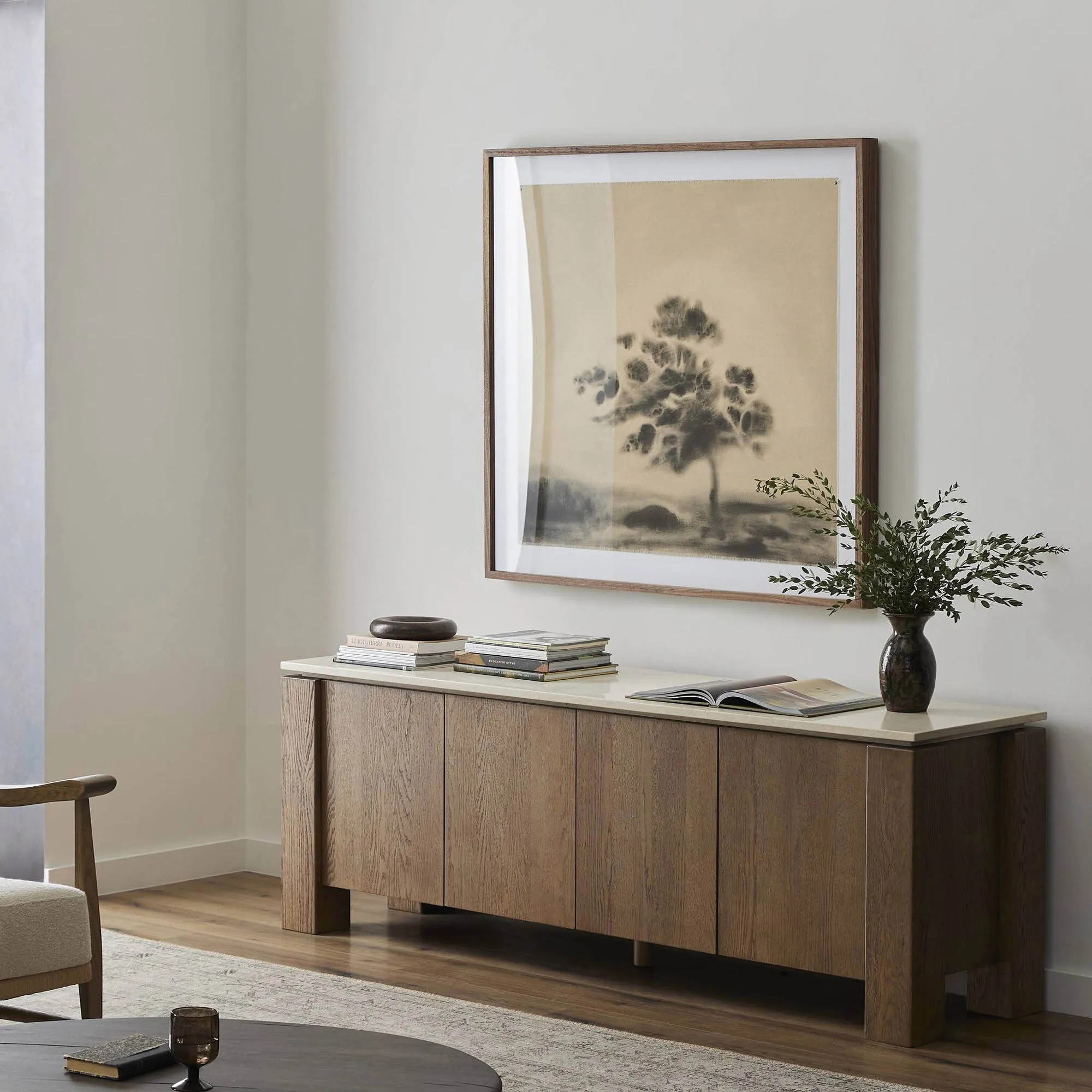 Reign Rustic Lodge Media Cabinet - Cream, Marble