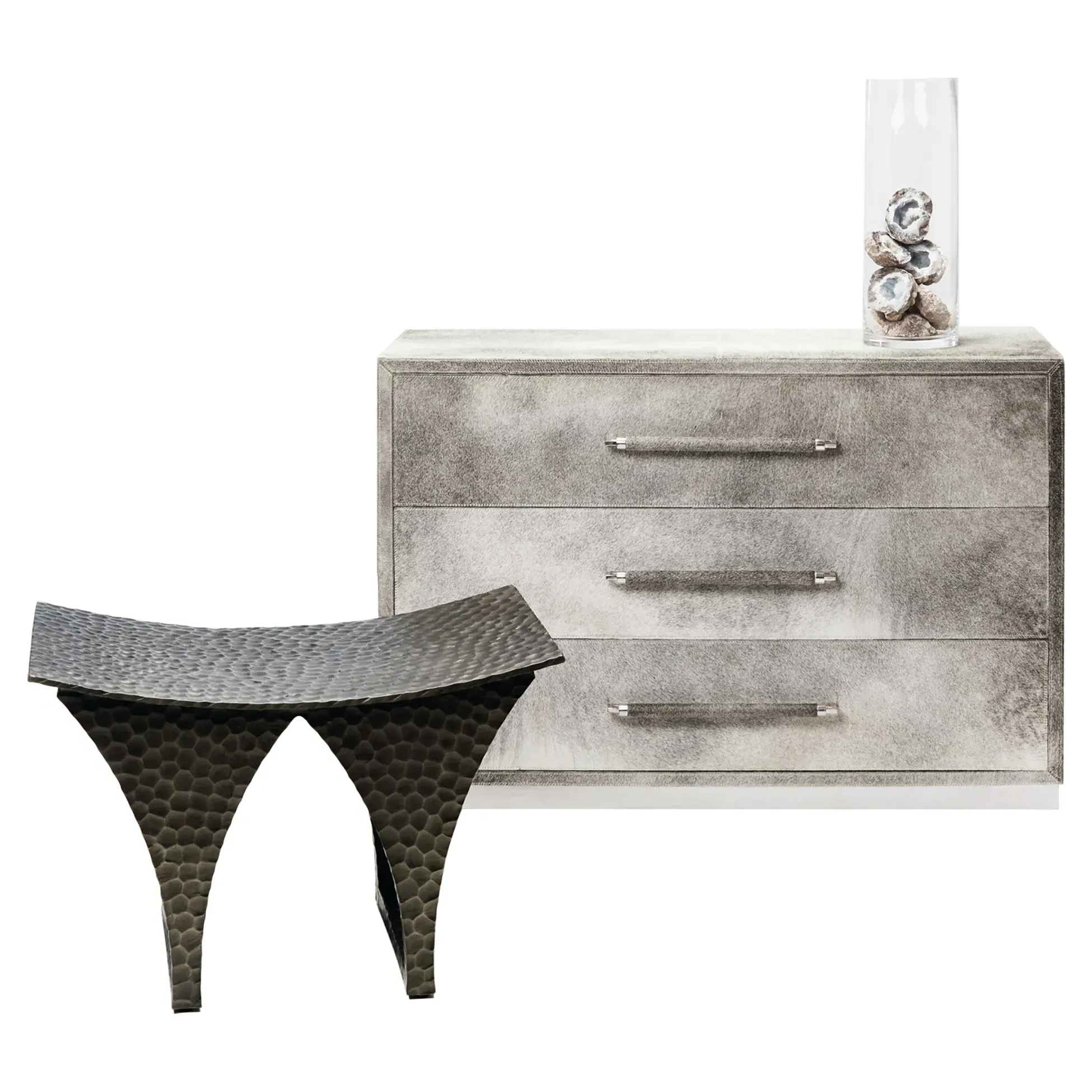 Remi Dresser with 3 Drawers - Grey, Hair-on-Hide