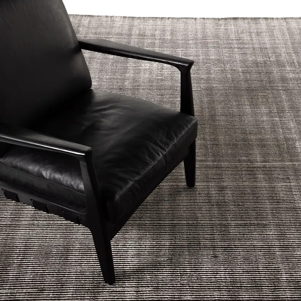 Remington Striated Patterned Rug - Black, Viscose Wool