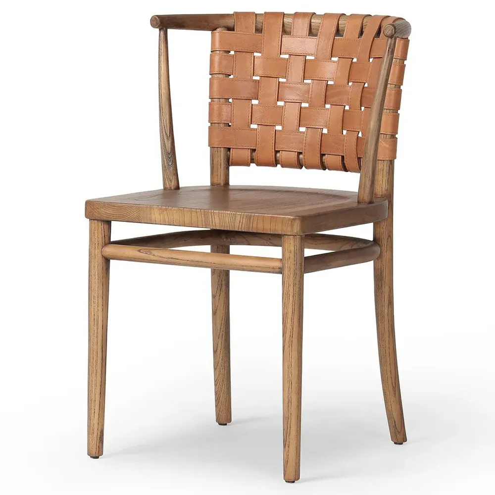 Rena Woven Leather Dining Side Chair - Brown
