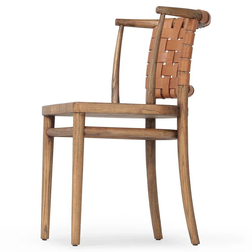 Rena Woven Leather Dining Side Chair - Brown