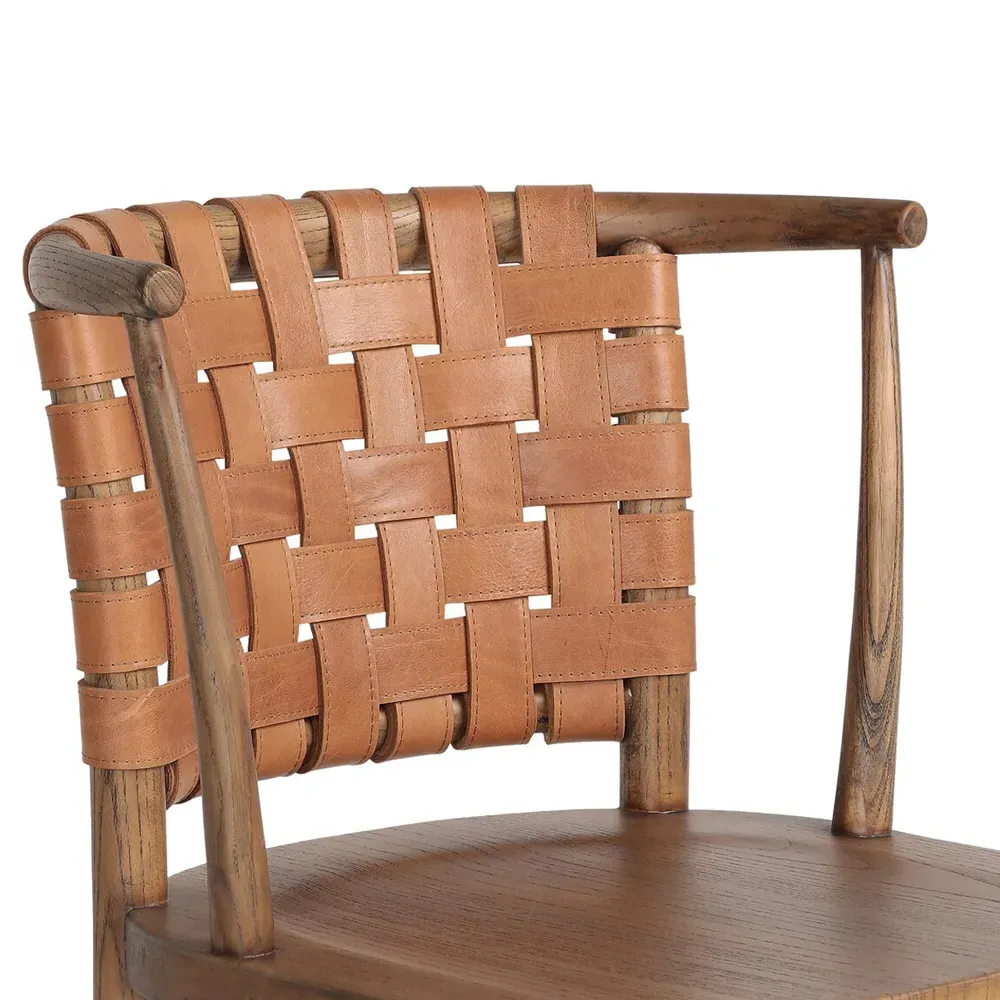 Rena Woven Leather Dining Side Chair - Brown