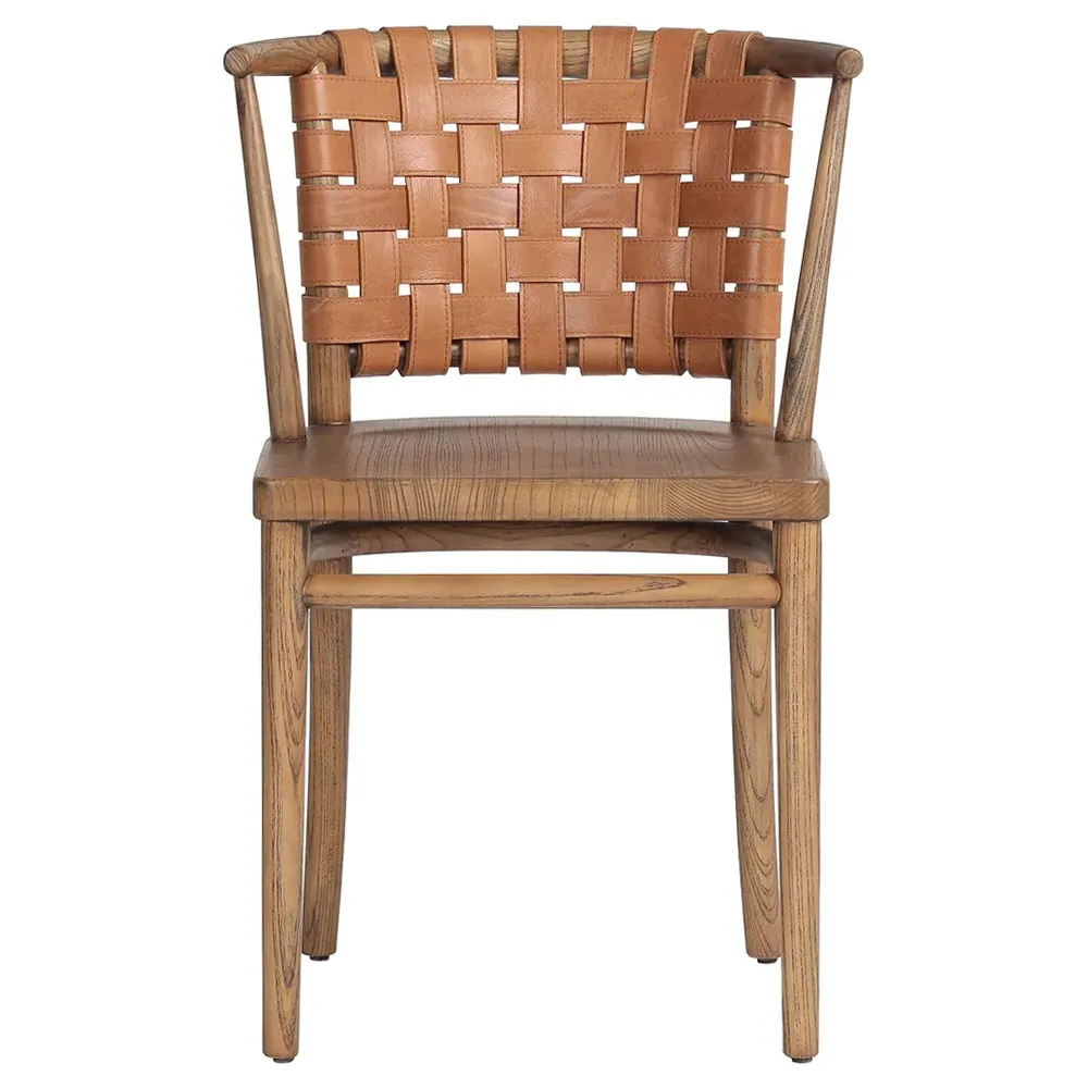 Rena Woven Leather Dining Side Chair - Brown