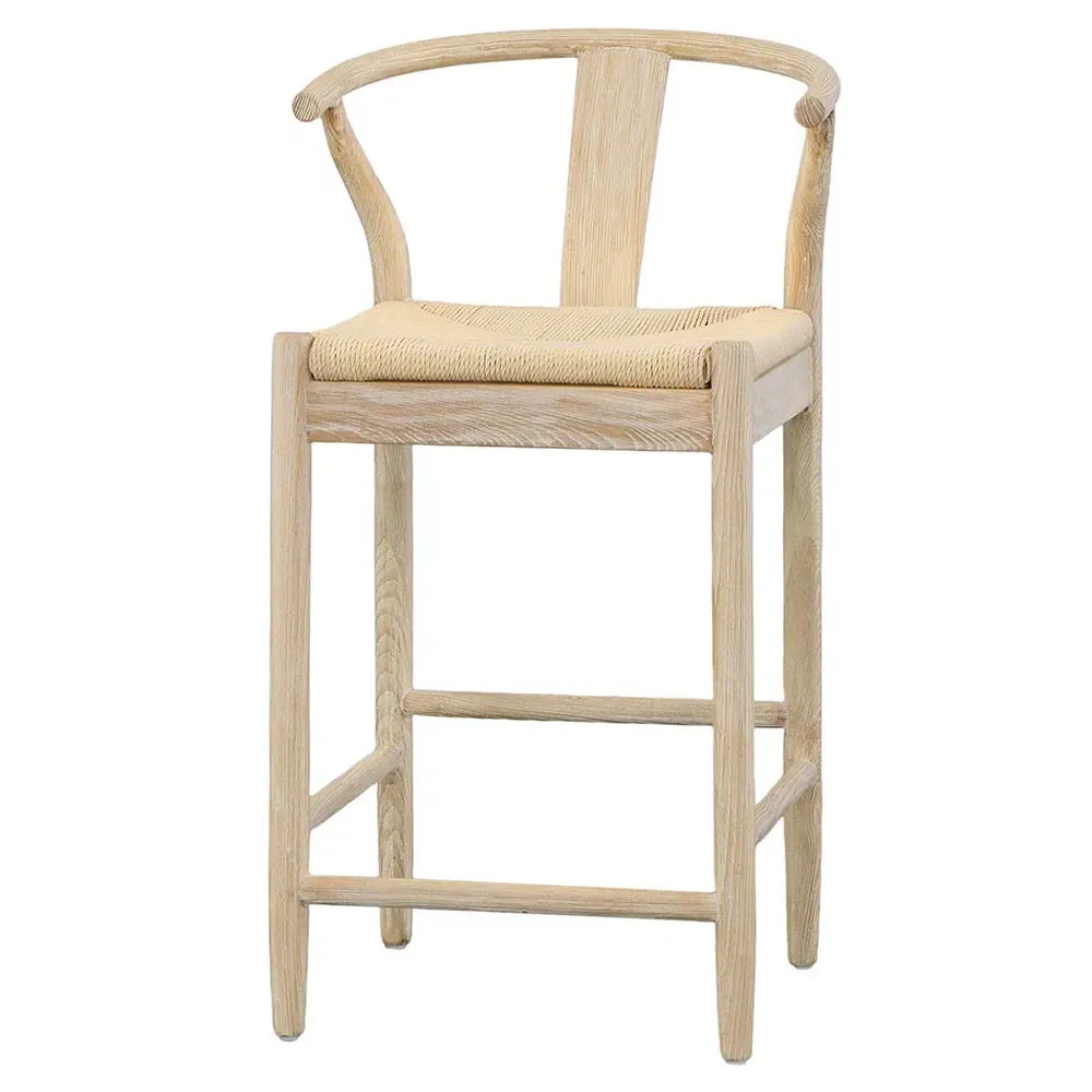 Renard Wishbone Counter Stool - Beige, Oak Wood