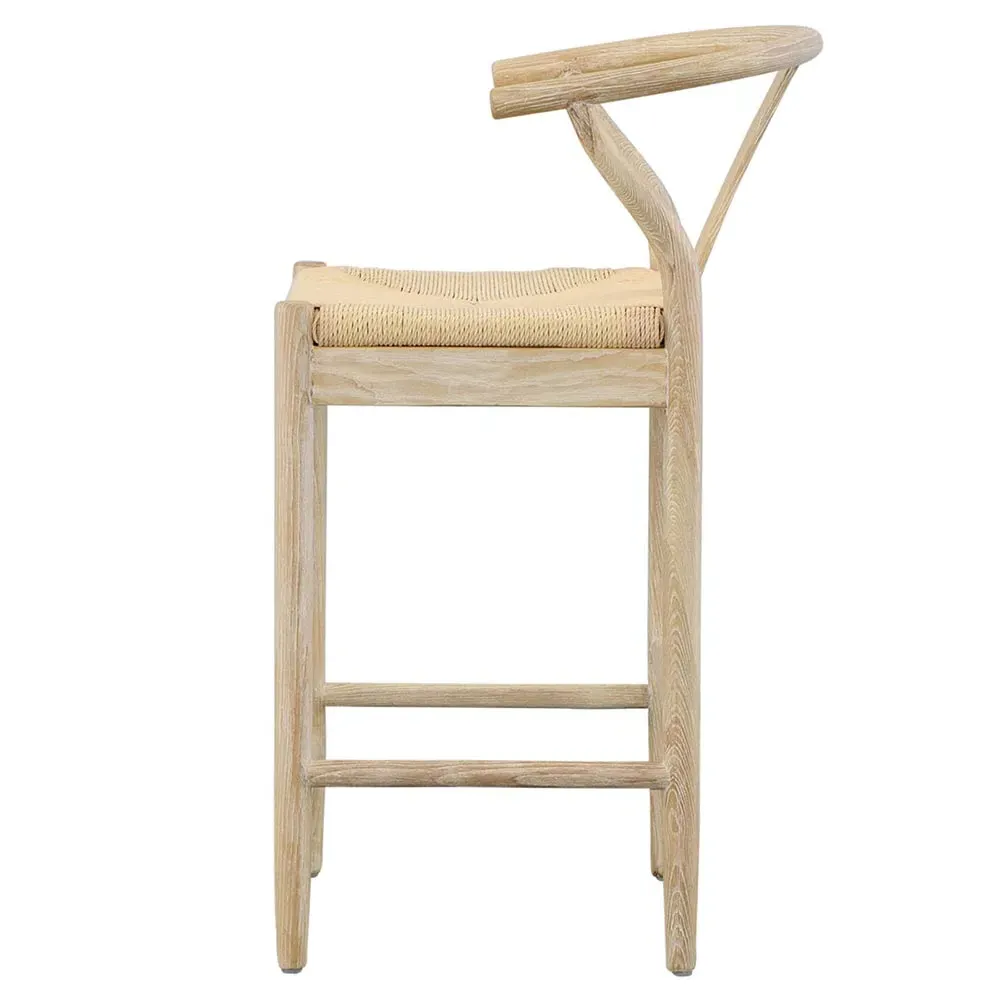 Renard Wishbone Counter Stool - Beige, Oak Wood