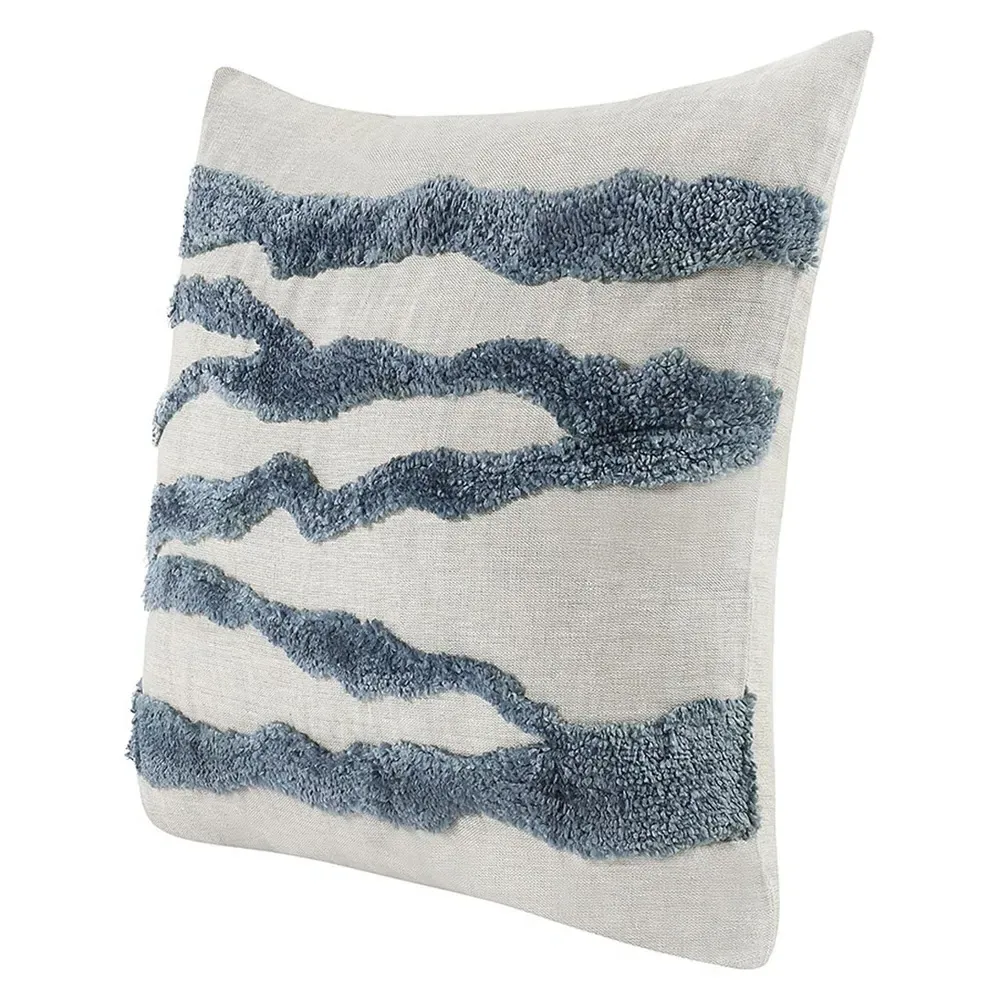 Renee Square Throw Pillow - Blue, Linen