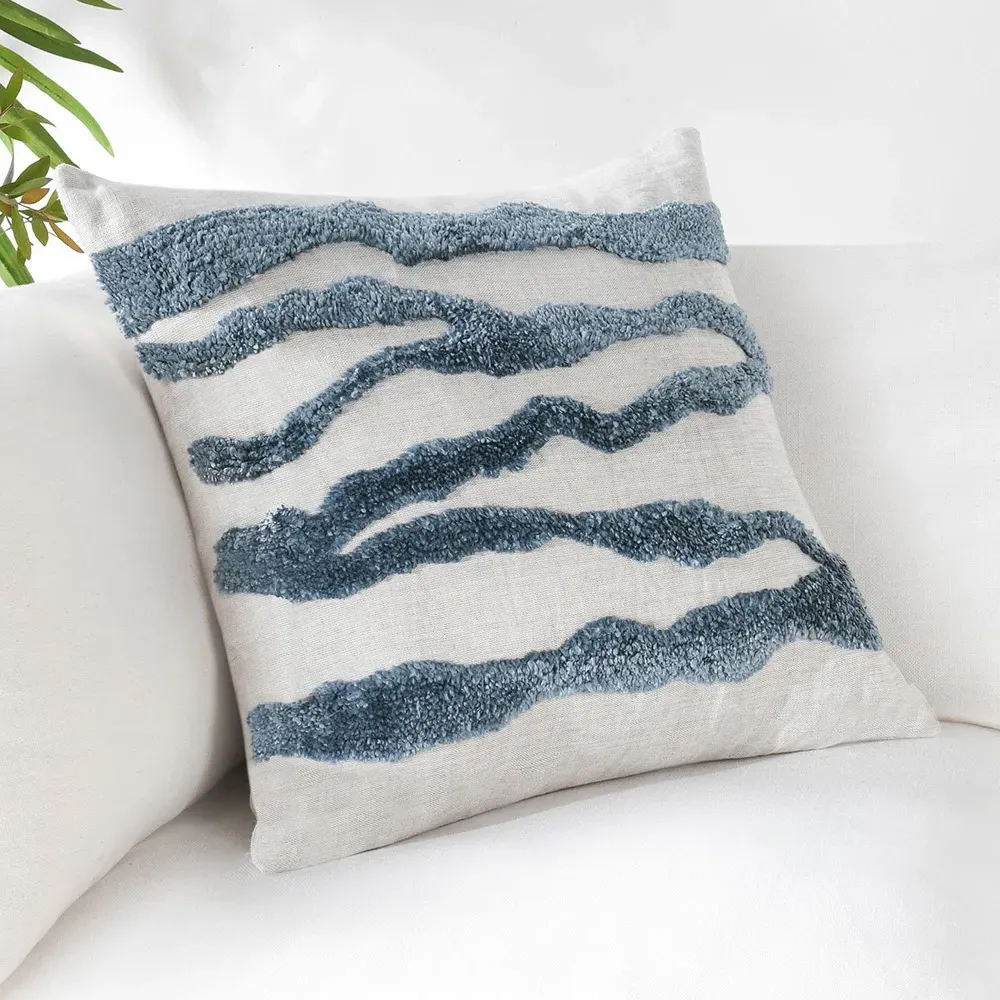 Renee Square Throw Pillow - Blue, Linen