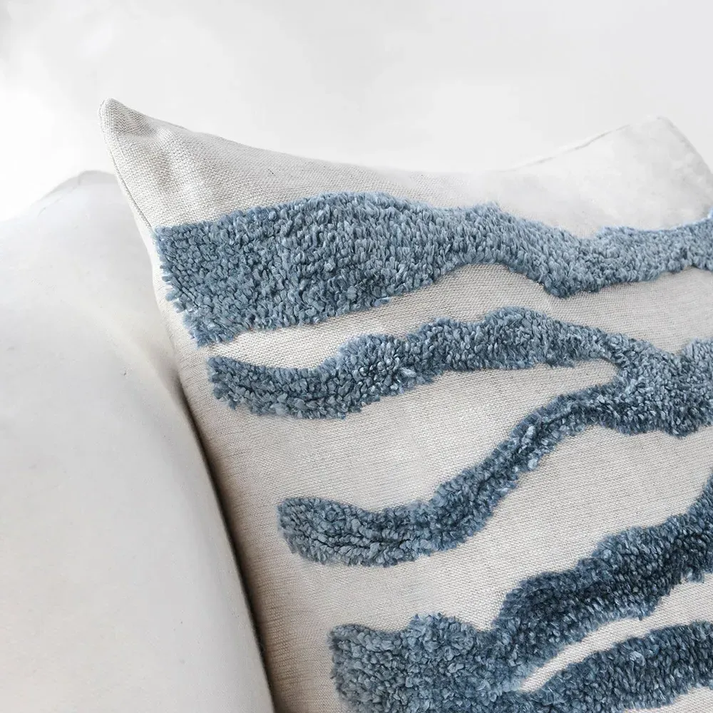 Renee Square Throw Pillow - Blue, Linen