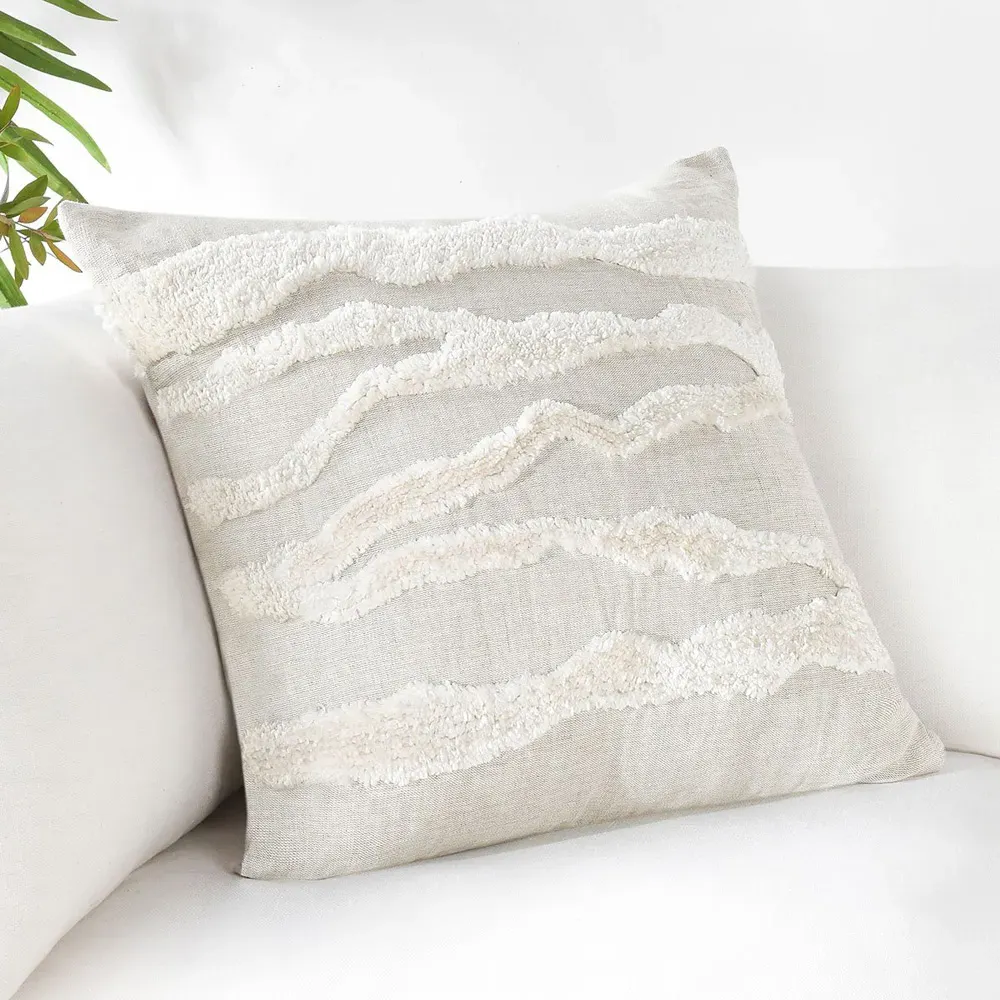Renee Square Throw Pillow - Cream, Linen
