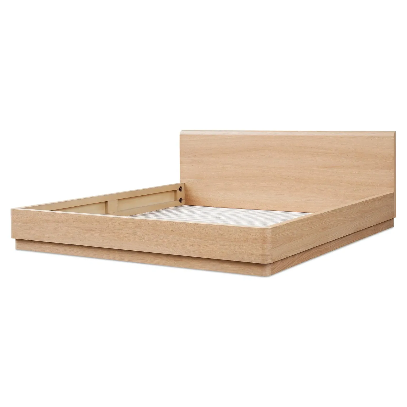 Rex Queen Size Platform Bed - Light Brown, Oak Wood