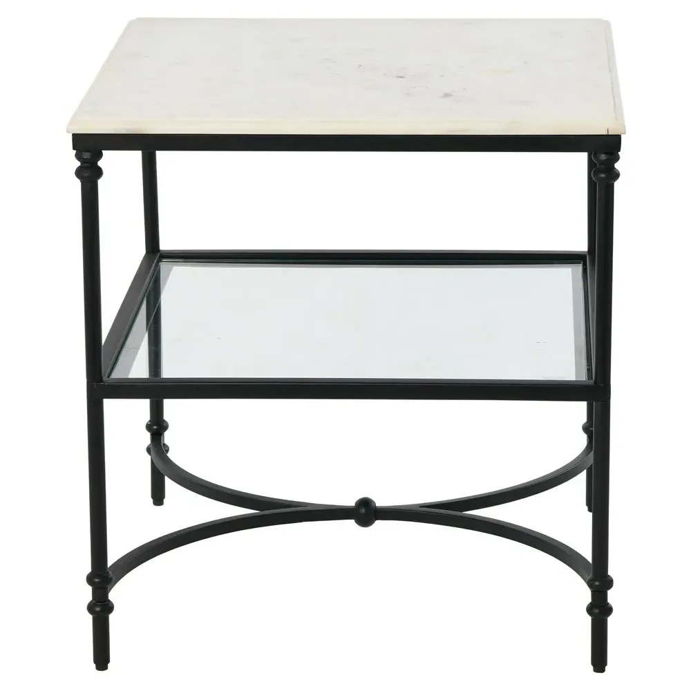 Rhea Square End Table - Black, Marble