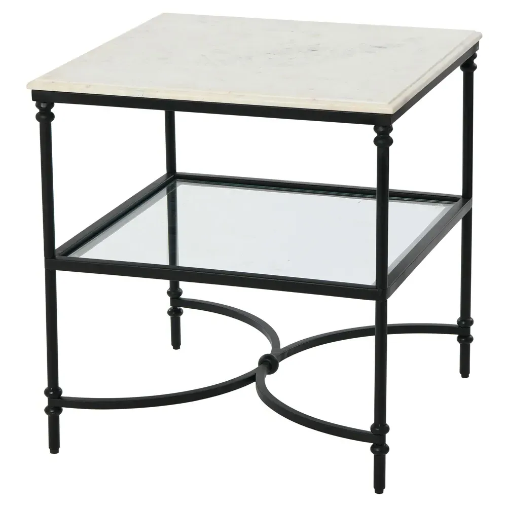 Rhea Square End Table - Black, Marble