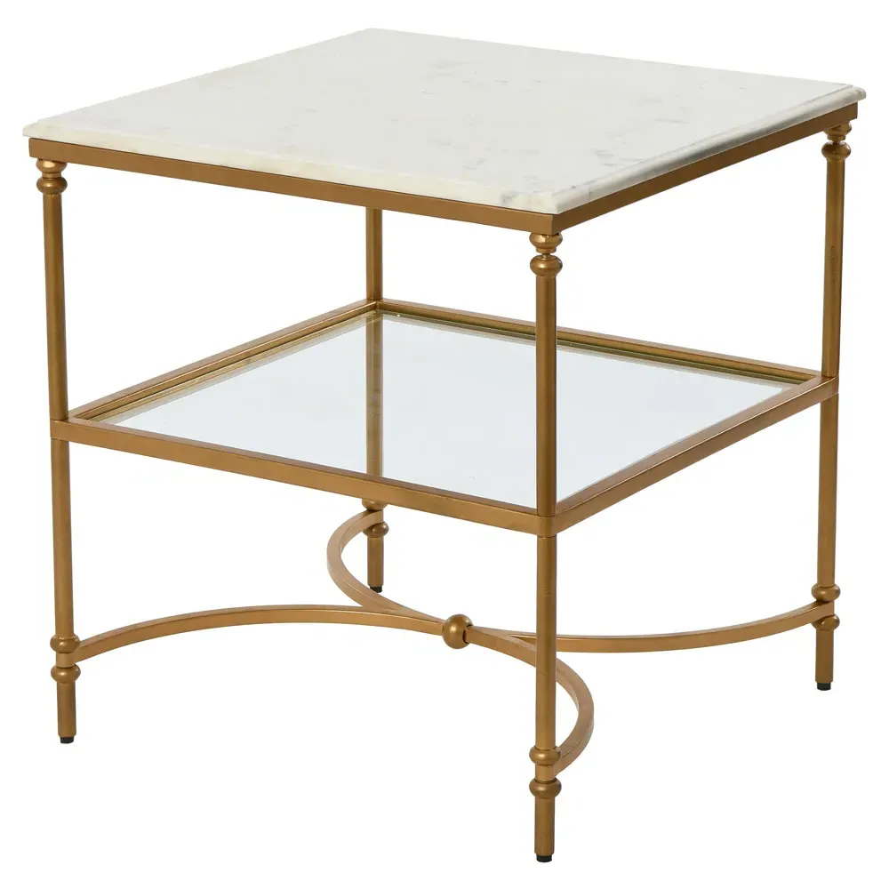 Rhea Square End Table - Gold, Marble