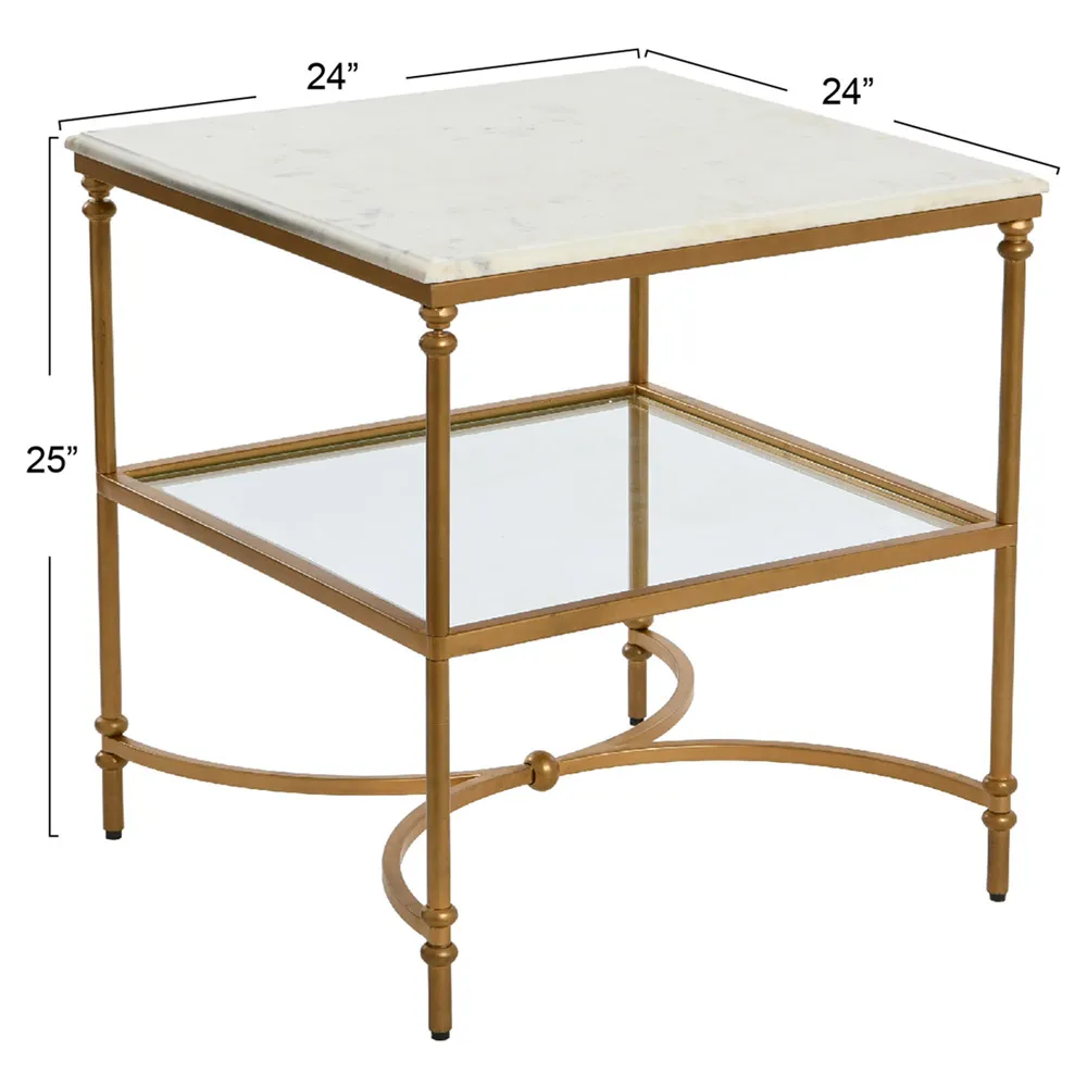 Rhea Square End Table - Gold, Marble