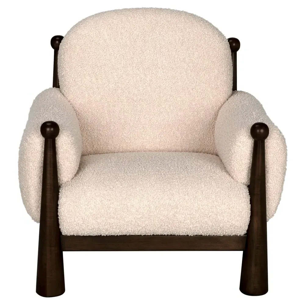 Rhett Beige Boucle Wood Arm Chair - Beige, Alder