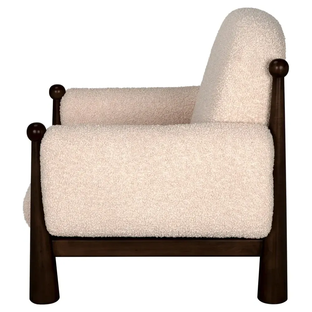 Rhett Beige Boucle Wood Arm Chair - Beige, Alder