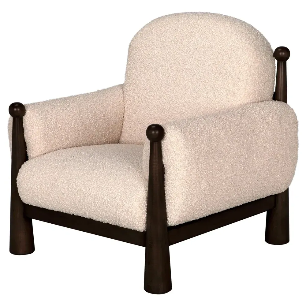 Rhett Beige Boucle Wood Arm Chair - Beige, Alder