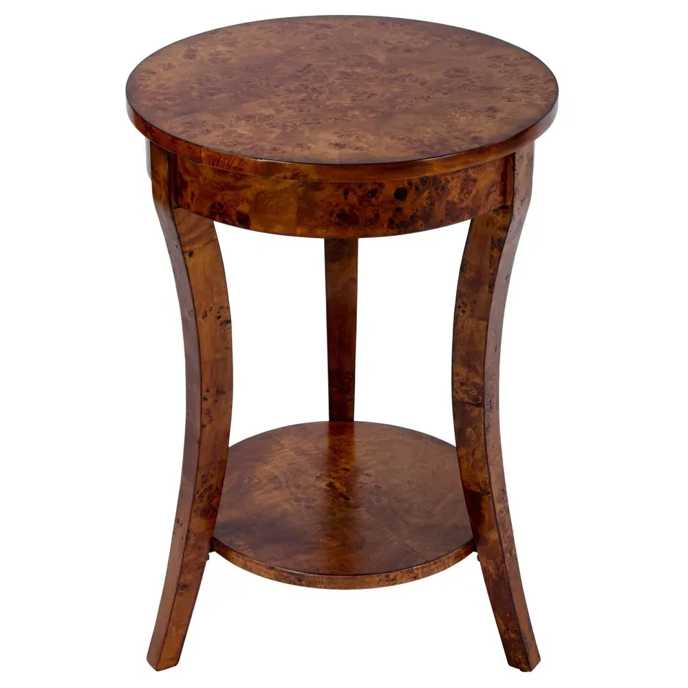 Rhett Round Side Table - Brown, Burl Veneer