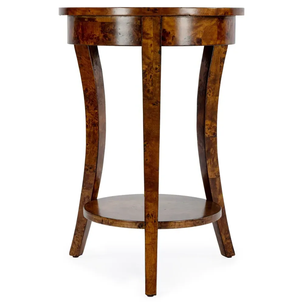 Rhett Round Side Table - Brown, Burl Veneer