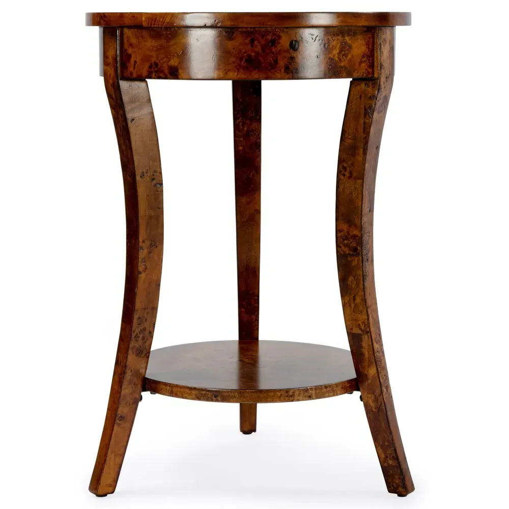 Rhett Round Side Table - Brown, Burl Veneer