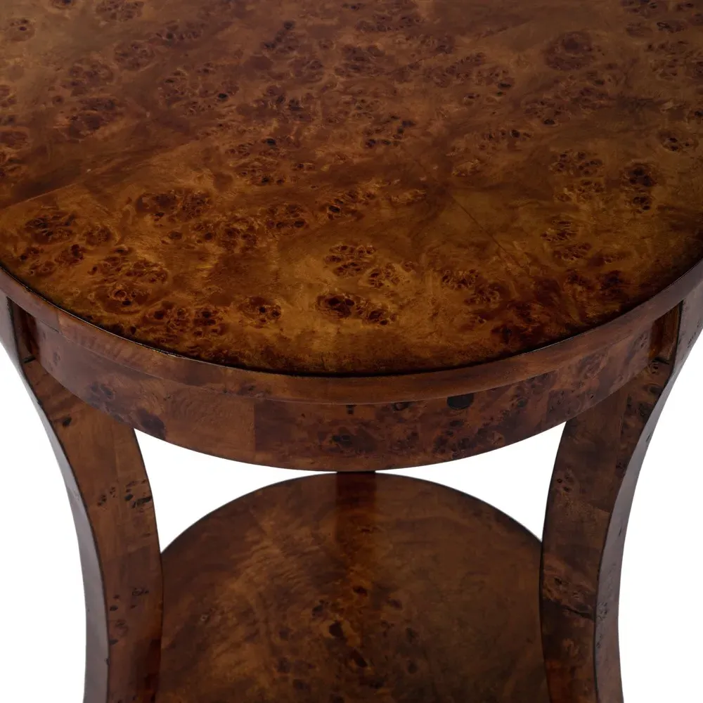Rhett Round Side Table - Brown, Burl Veneer
