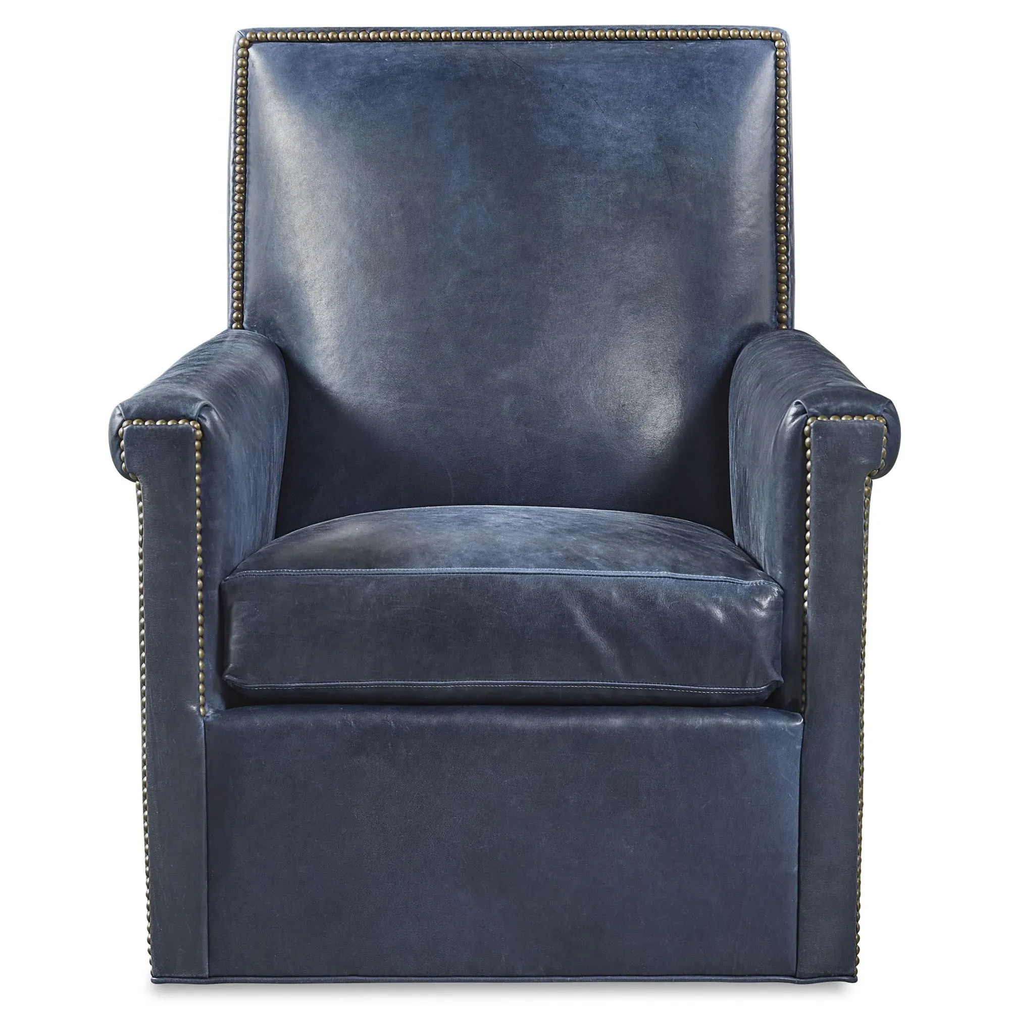Rhett Swivel Chair - Navy Blue, Leather
