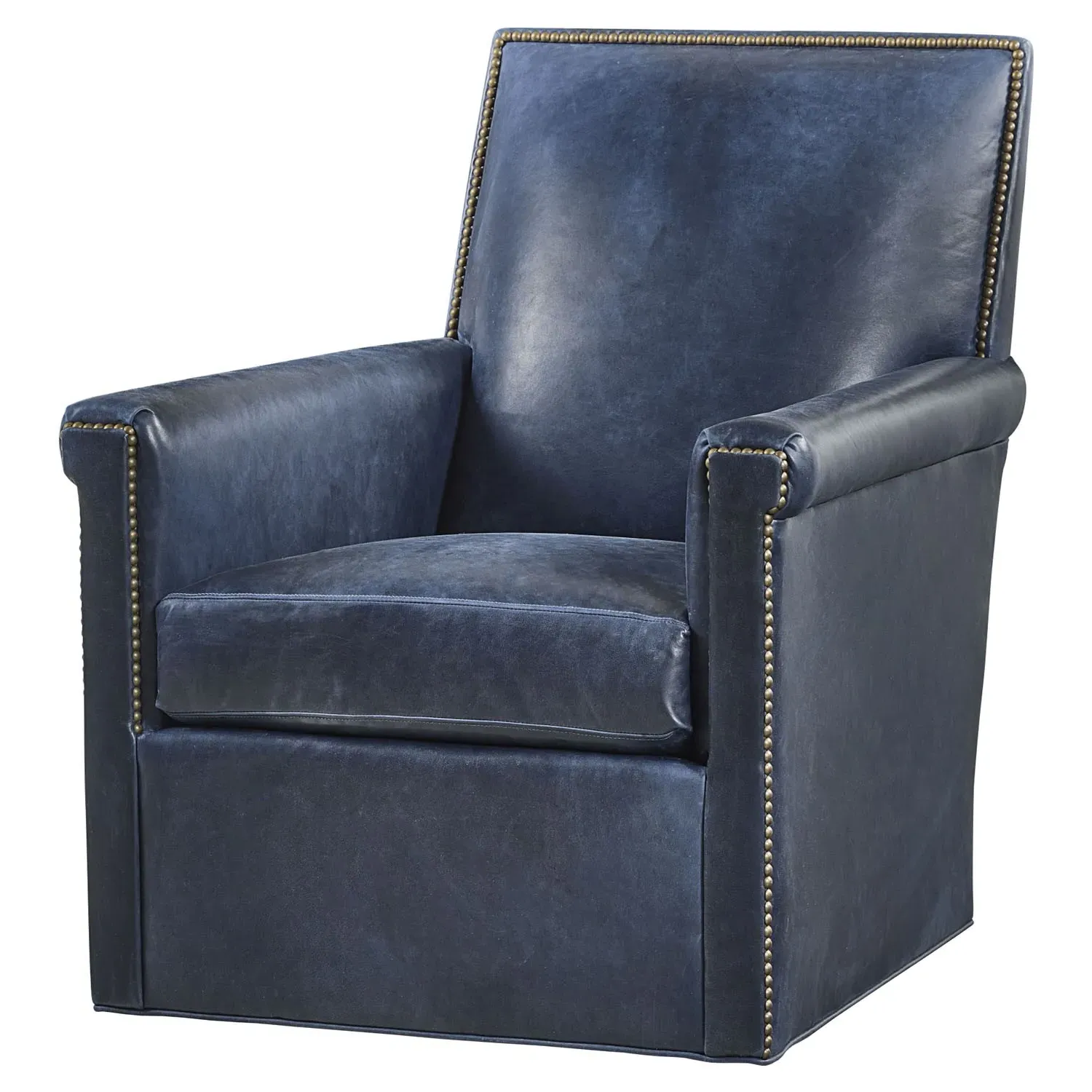Rhett Swivel Chair - Navy Blue, Leather