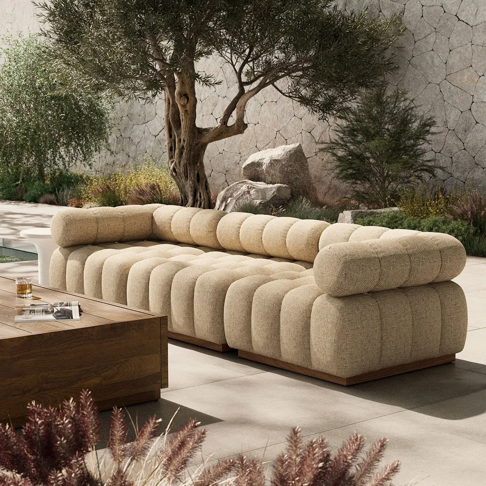 Rhey 3-Piece Outdoor Sectional - Cream, Teak