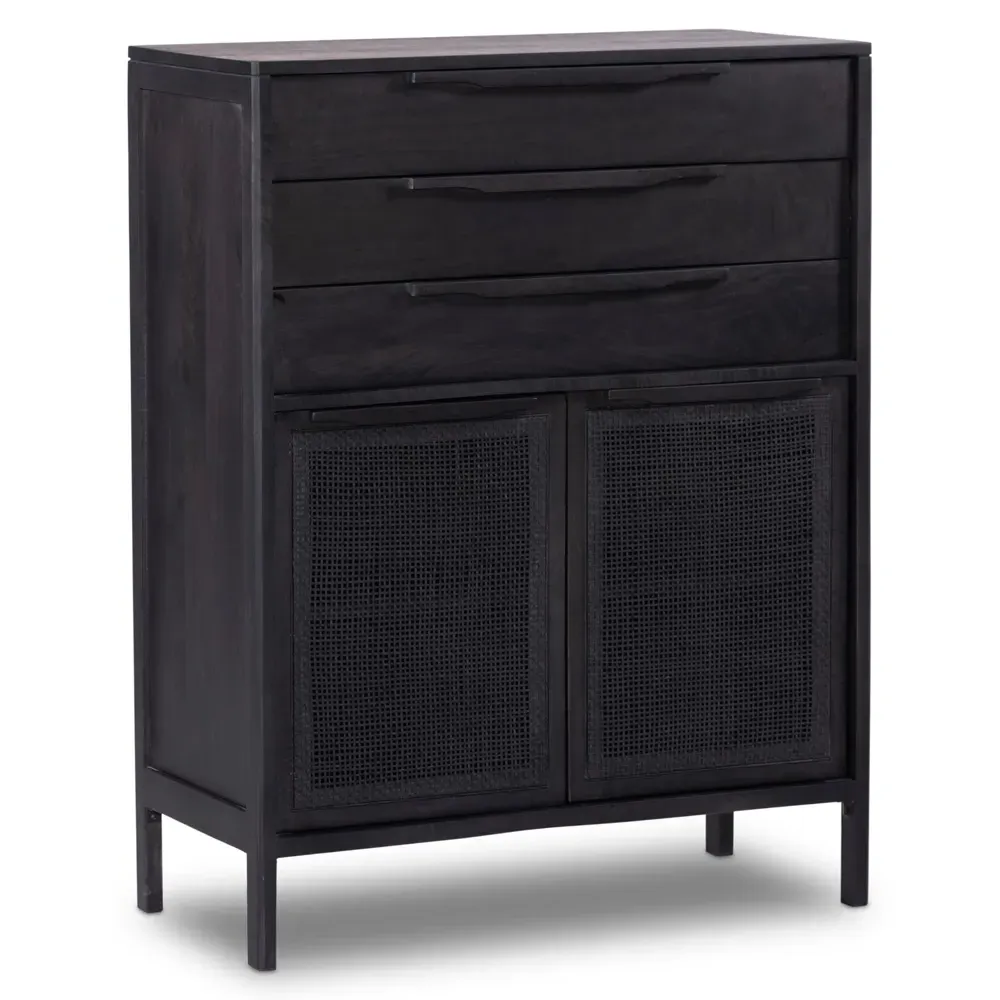 Rhian 3 Drawer Dresser with Door - Black, Mango Wood