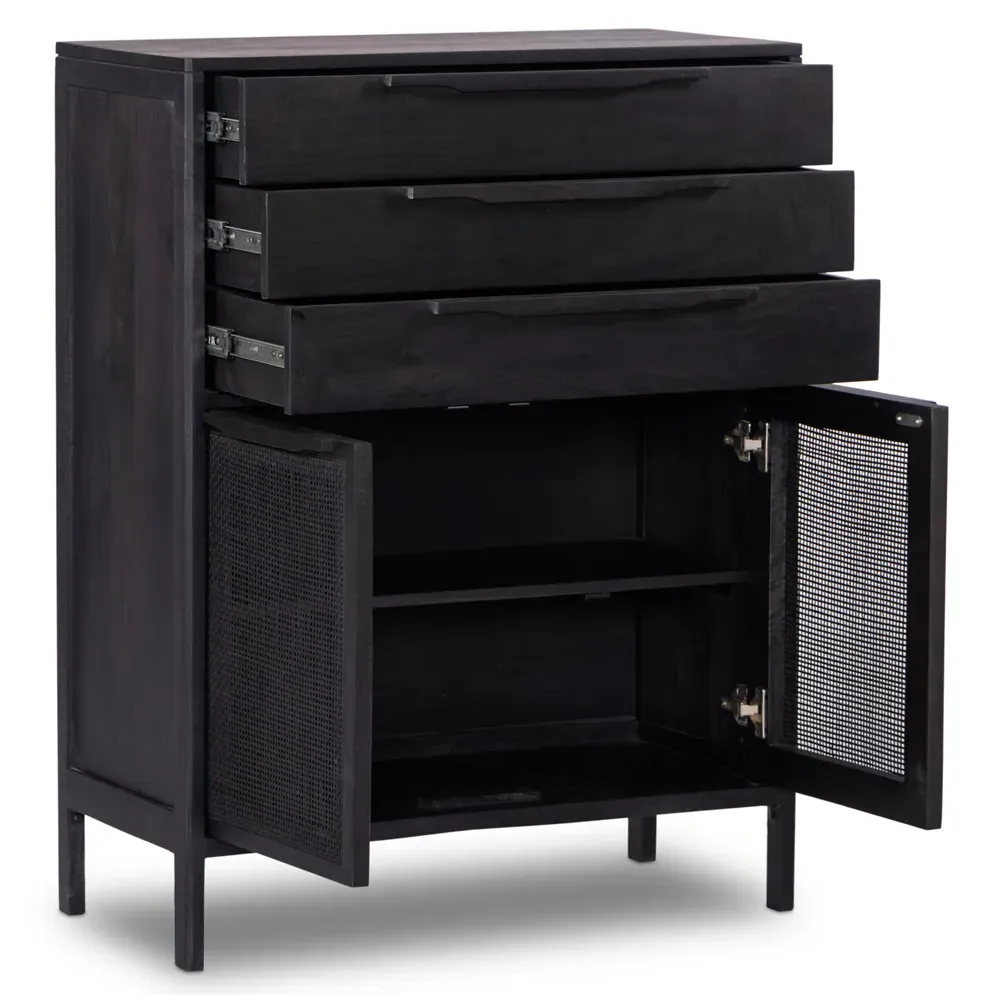 Rhian 3 Drawer Dresser with Door - Black, Mango Wood