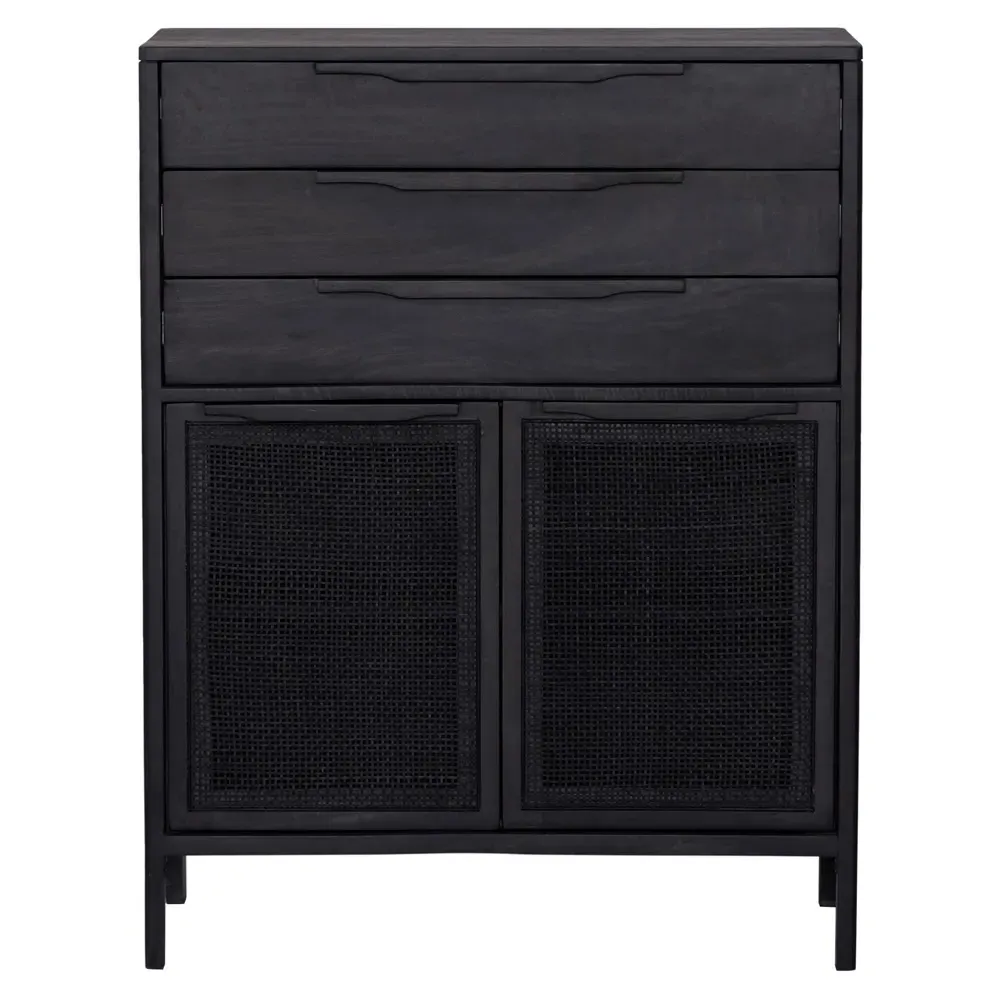 Rhian 3 Drawer Dresser with Door - Black, Mango Wood