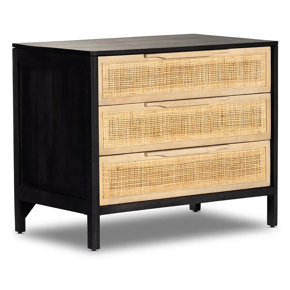Rhian 3 Drawer Nightstand - Black, Mango Wood