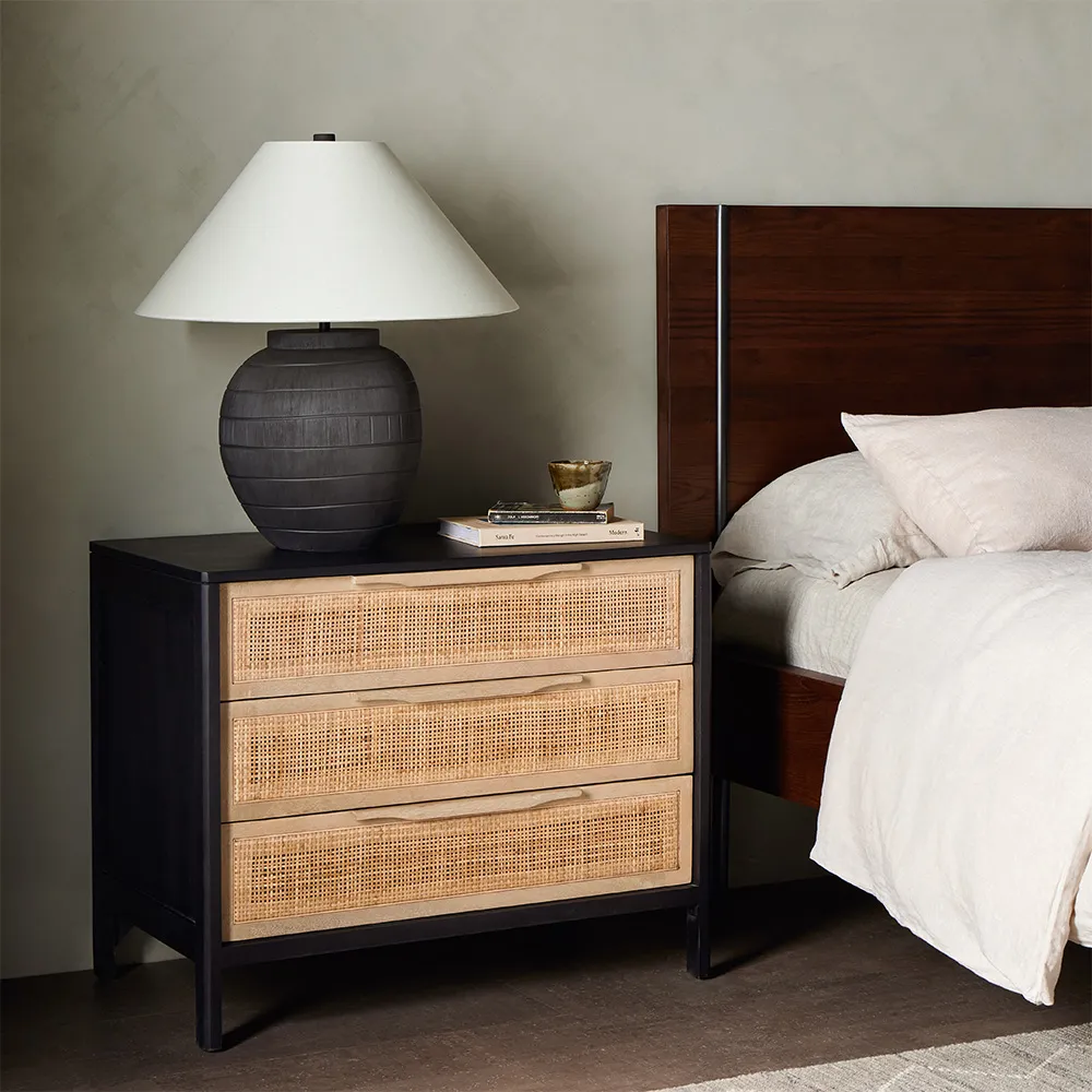 Rhian 3 Drawer Nightstand - Black, Mango Wood
