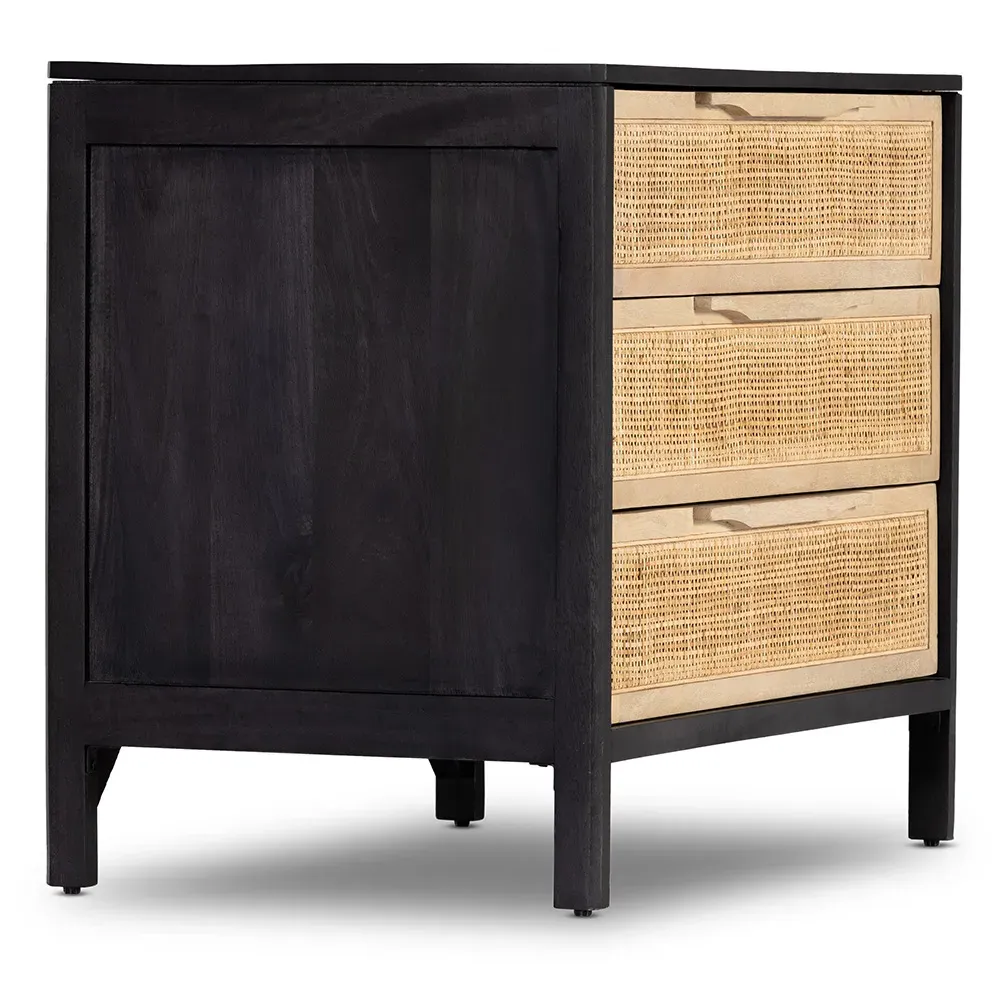 Rhian 3 Drawer Nightstand - Black, Mango Wood