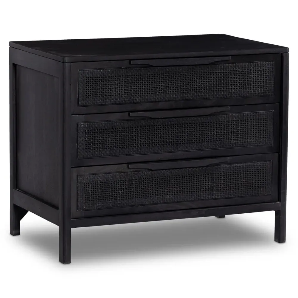 Rhian 3 Drawer Nightstand - Black, Mango Wood