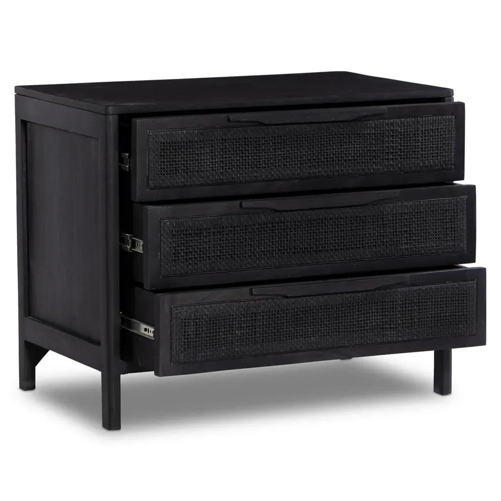 Rhian 3 Drawer Nightstand - Black, Mango Wood