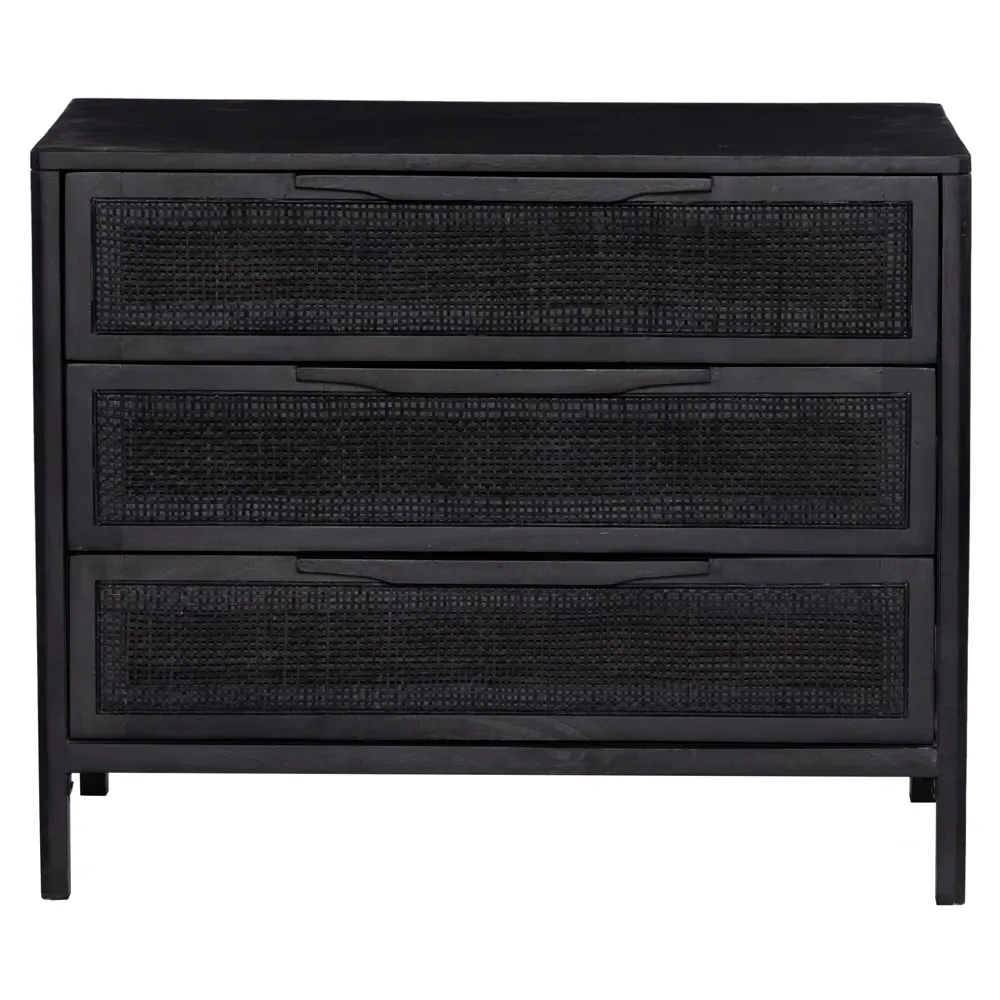 Rhian 3 Drawer Nightstand - Black, Mango Wood
